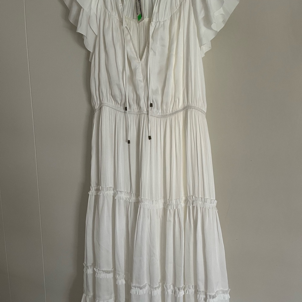 Adore White Maxi Dress Ruffled Plunge Sundress